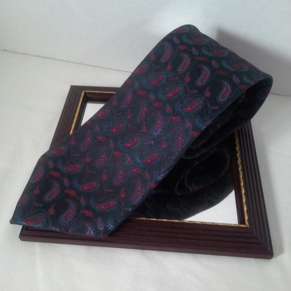 Alexiano mens tie 4x60in Gray red blue paisley - Picture 1 of 11